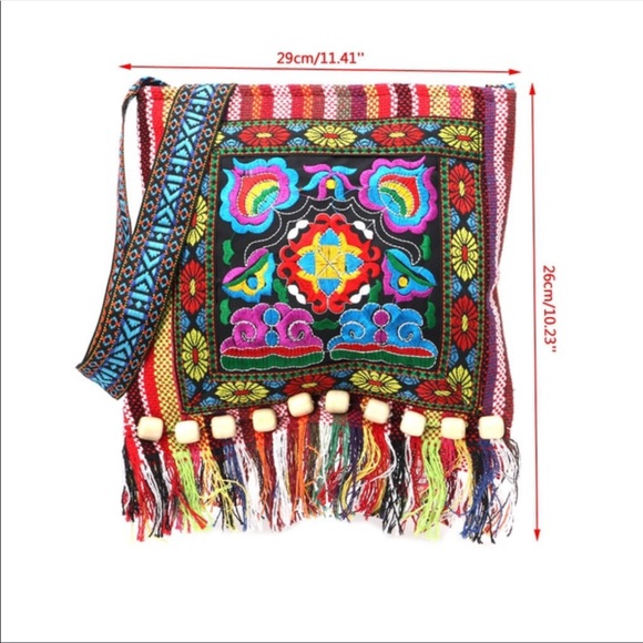 {AZALEA} Boho beaded fringe colorful crossbody bag - Picture 4 of 8